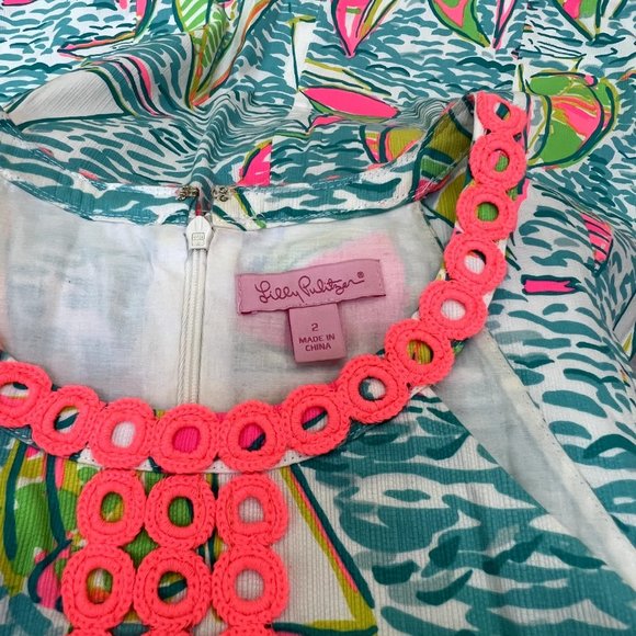 Lilly Pulitzer Sasha Mini Dress Pop Up Ugotta Regatta Sailboat Size 2 Blue Pink - Picture 3 of 5